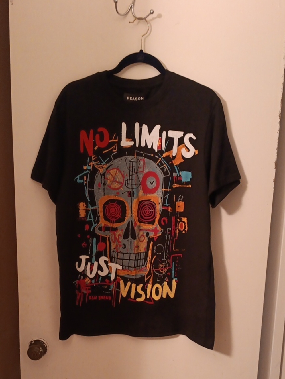 Men's Reason Black Graphic Tee with Multicolor Skull "No Limits Just Vision"